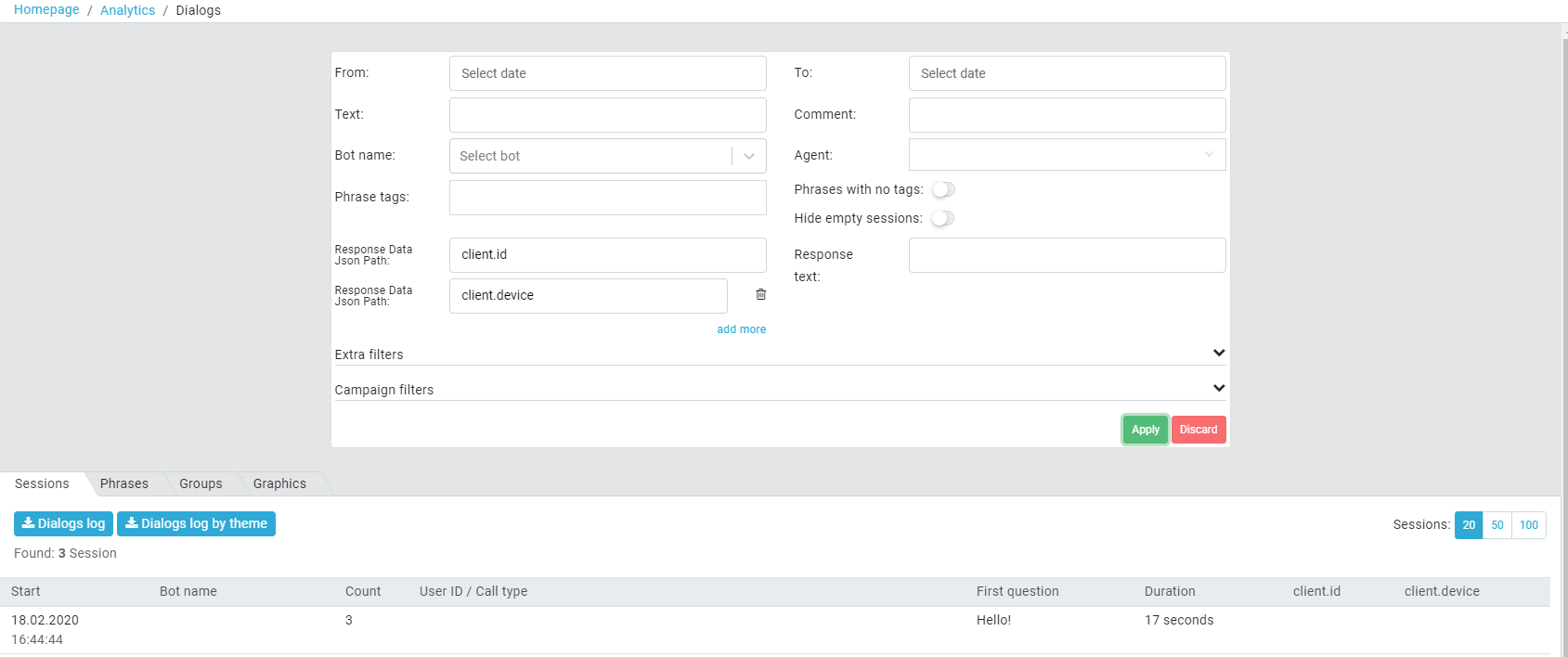 fields in the dialogs section to be exported