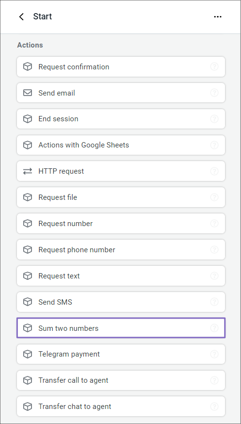 “Sum two numbers” in the actions list